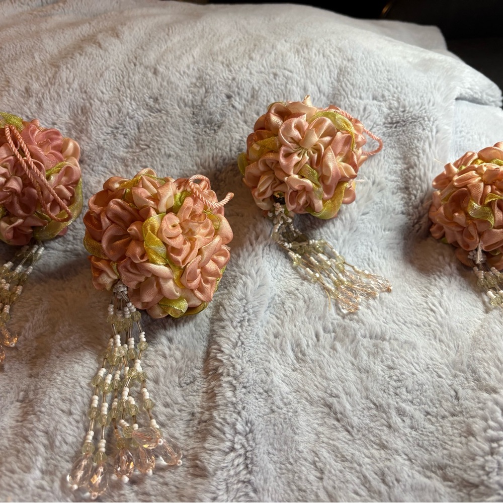 Elegant Pink and Green Holiday Ornaments Set of 4